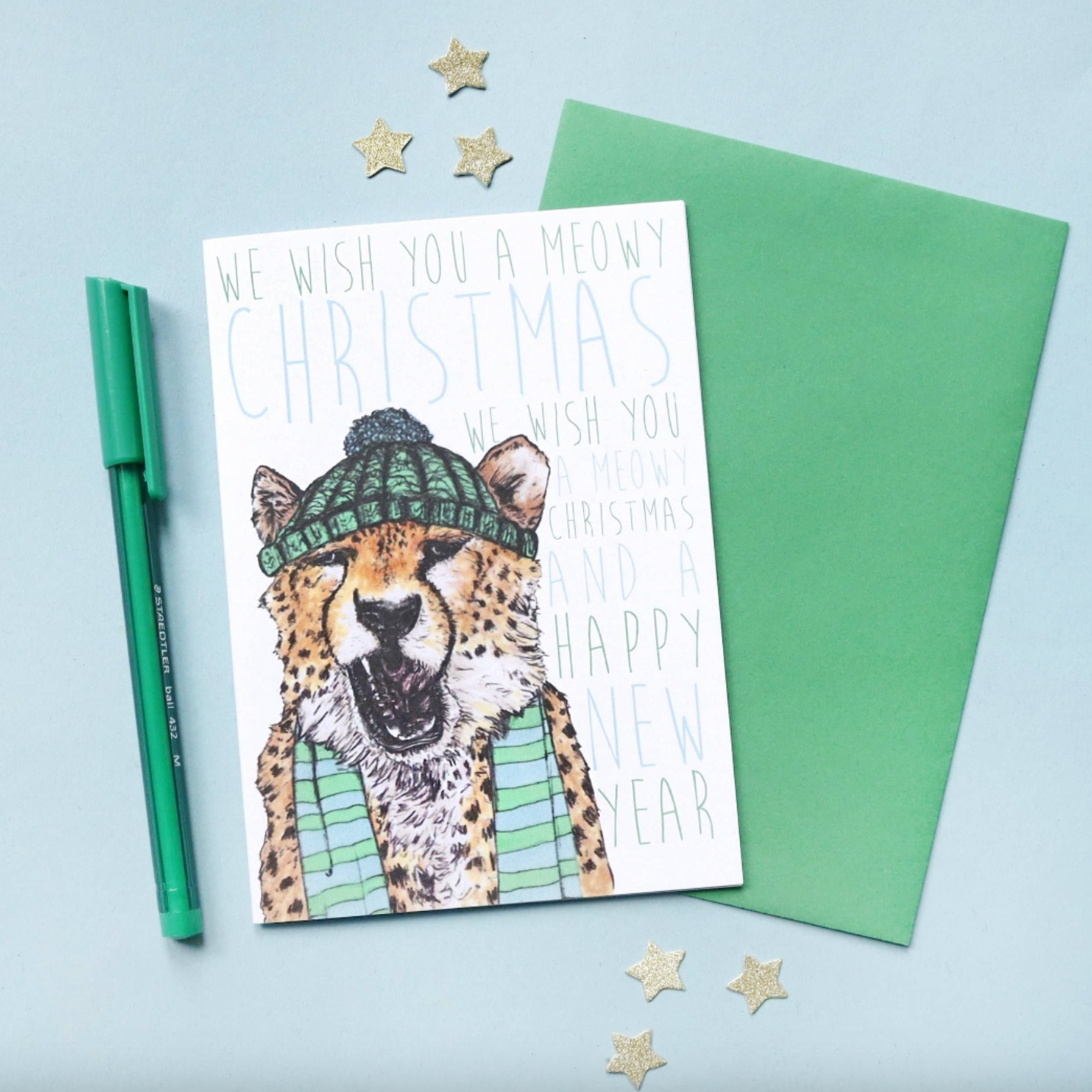 Caroling Cats Cheetah Christmas Card | Funny Christmas Card