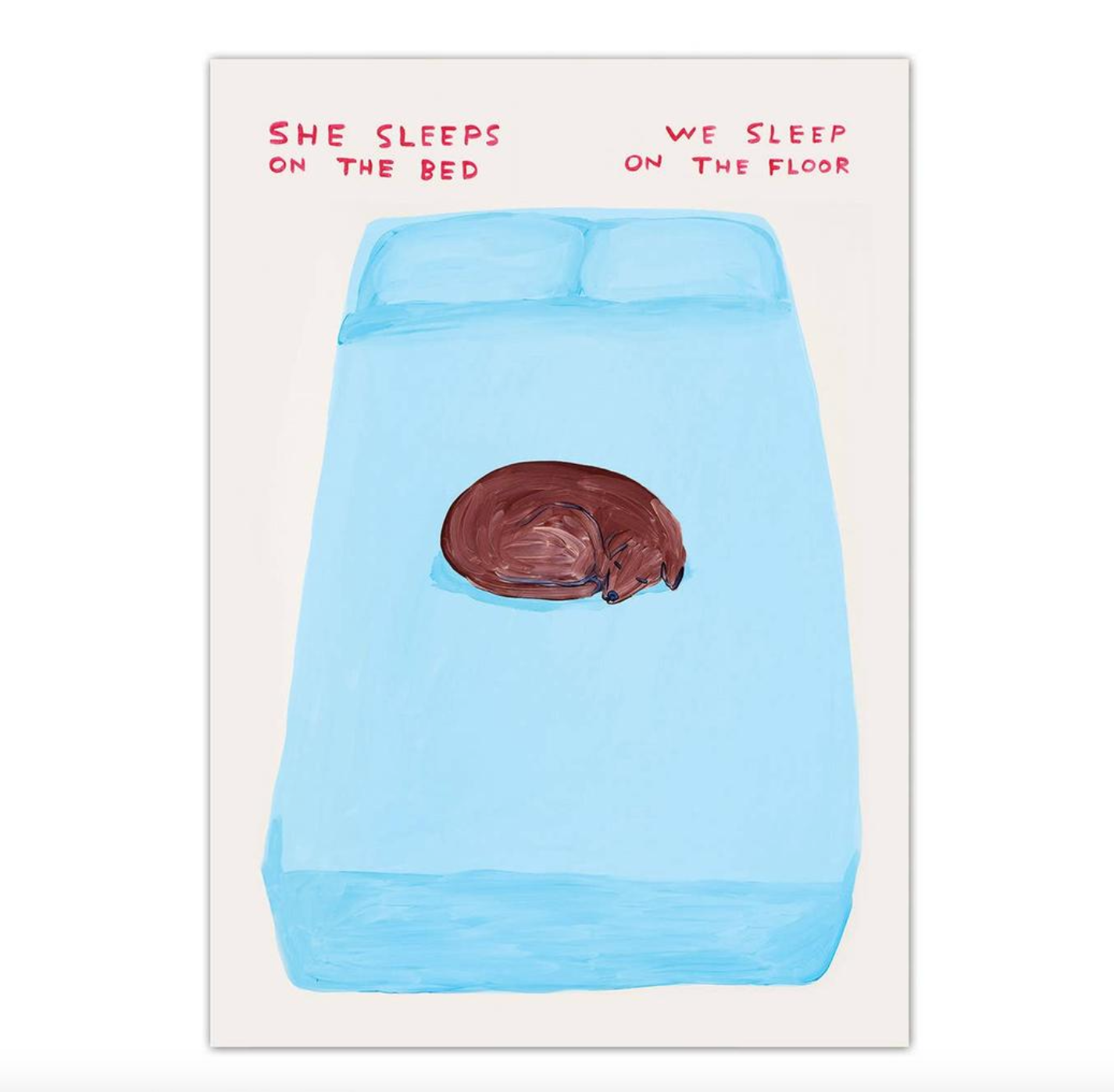 A6 Art Postcard By David Shrigley - She Sleeps On The Bed