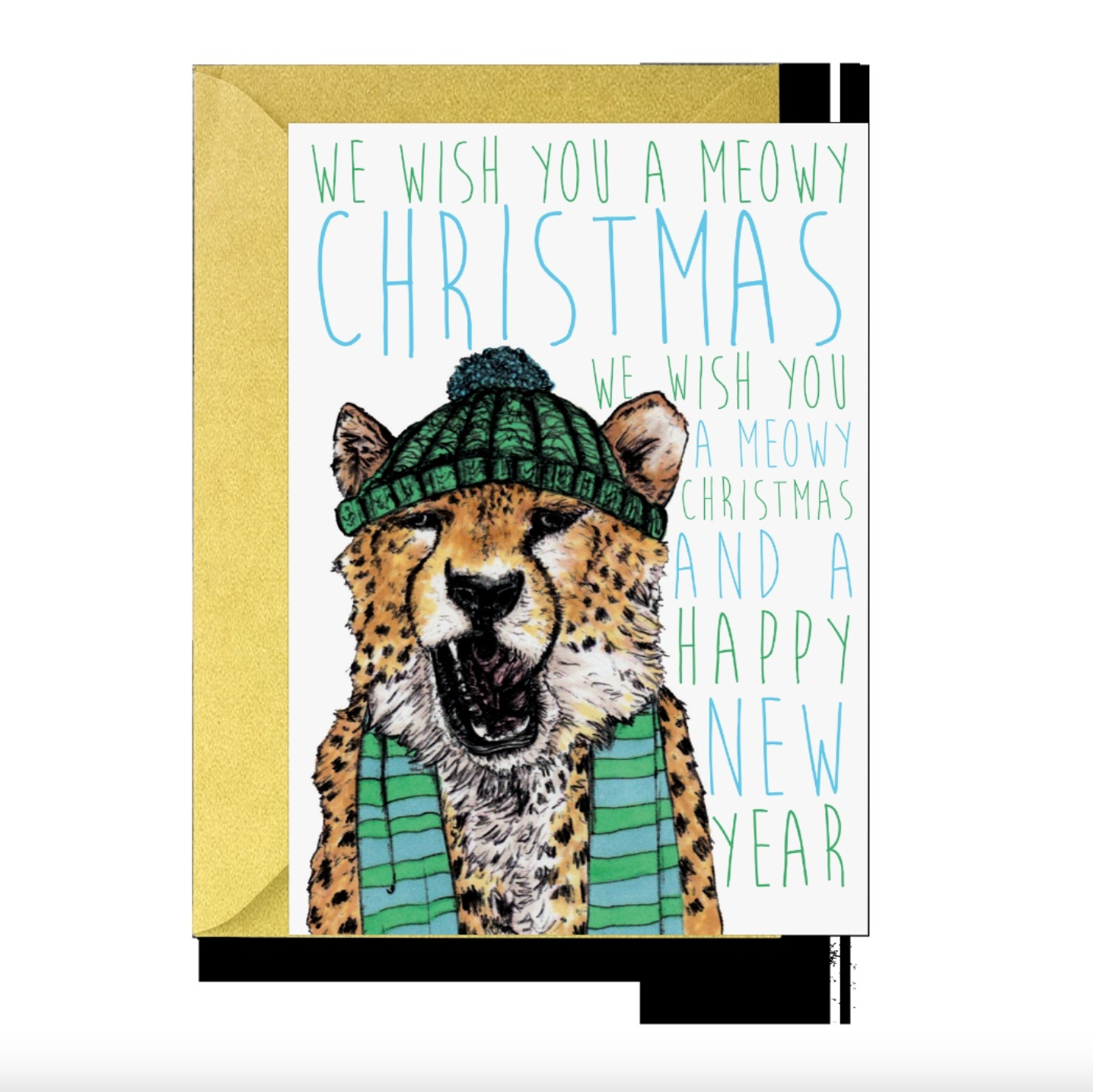 Caroling Cats Cheetah Christmas Card | Funny Christmas Card