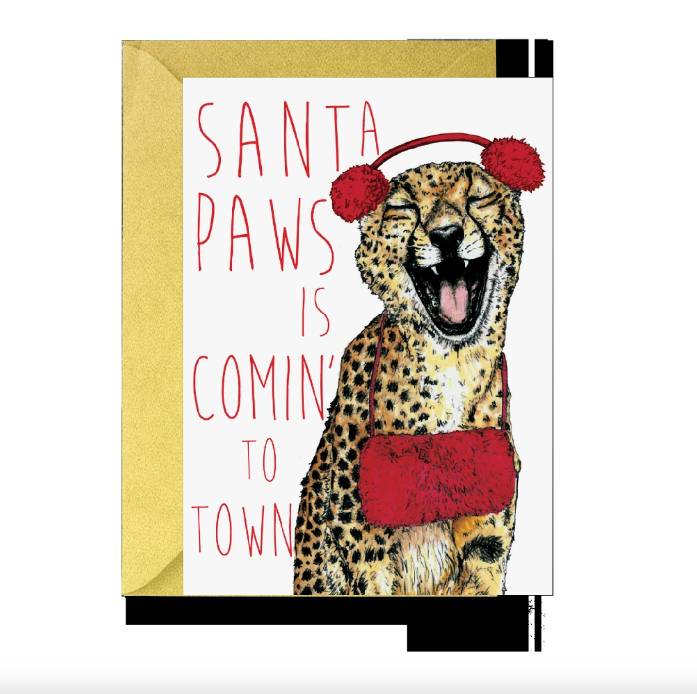 Caroling Cats Santa Paws Cheetah Christmas Card | Funny Card