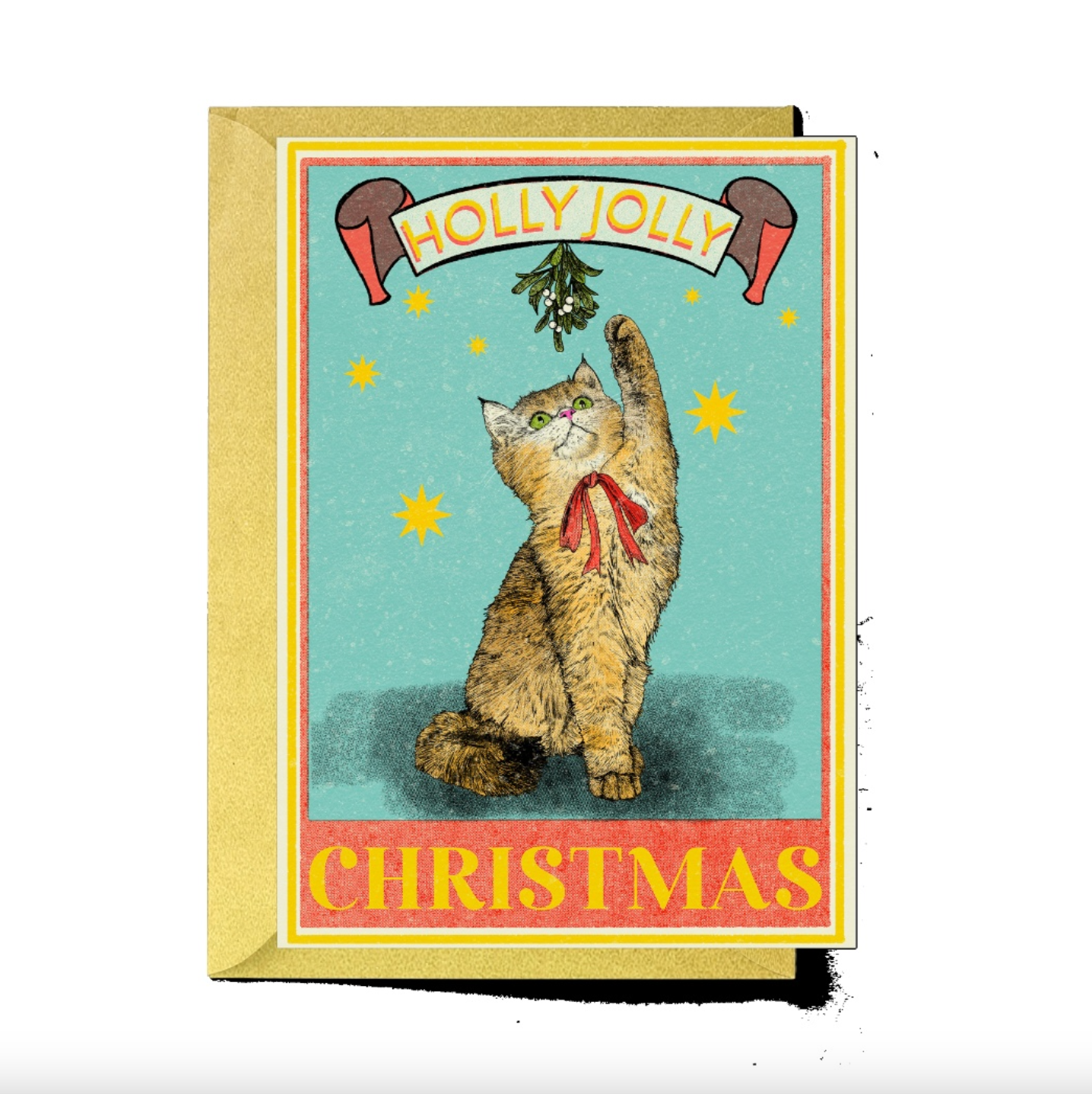 Holly Jolly Cat Christmas Card | Funny Cat Xmas Card