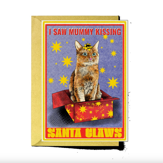 Kissing Santa Claws Cat Christmas Card | Funny Cat Xmas Card