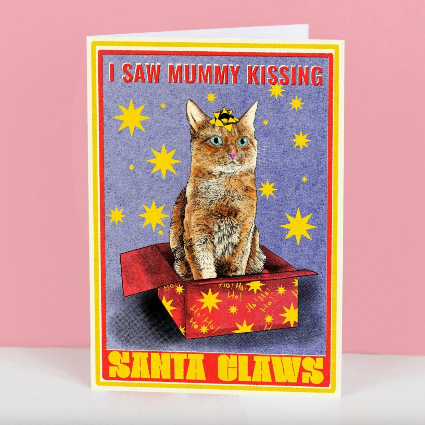 Kissing Santa Claws Cat Christmas Card | Funny Cat Xmas Card